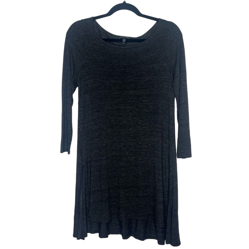 Eileen Fisher Gray Long Sleeve‎ Side Slits Shift Dress Tunic Stretch size Small